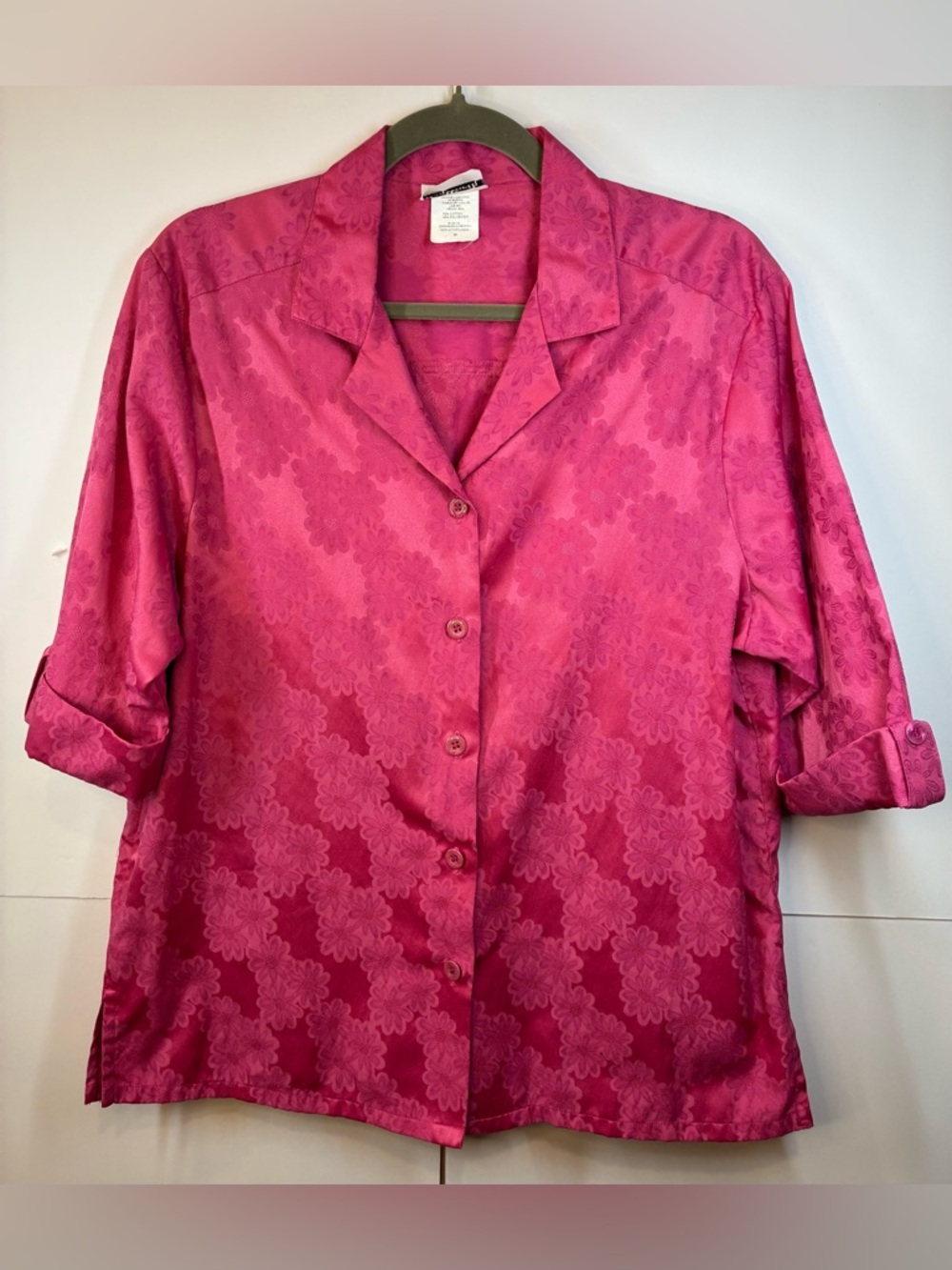 BonWorth Pink Floral Blouse Button Front Short Sleeve Size Medium